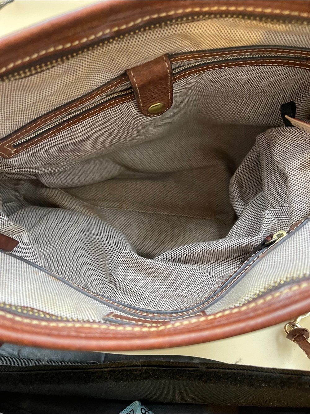 Dooney & Bourke Brown Florentine Vacchetta Leather Dual-Pocket Tote - Picture 6 of 8